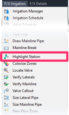 F/X Irrigation menu